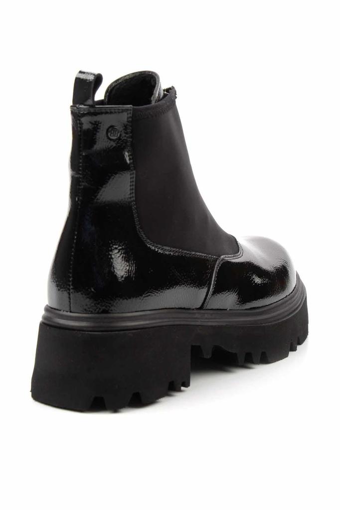 Women Modern Stylish Fashion Black Wrinkled Patent Leather Women's Boots & Bootie