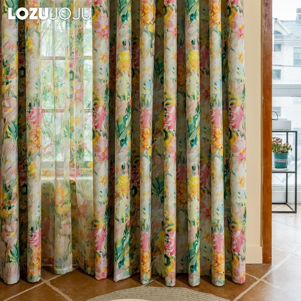 1PC LOZUJOJU European Pastoral Style Printed Colorful Curtains Full Blackout Curtains for Bedroom Living Room Balcony Window for Home Decor