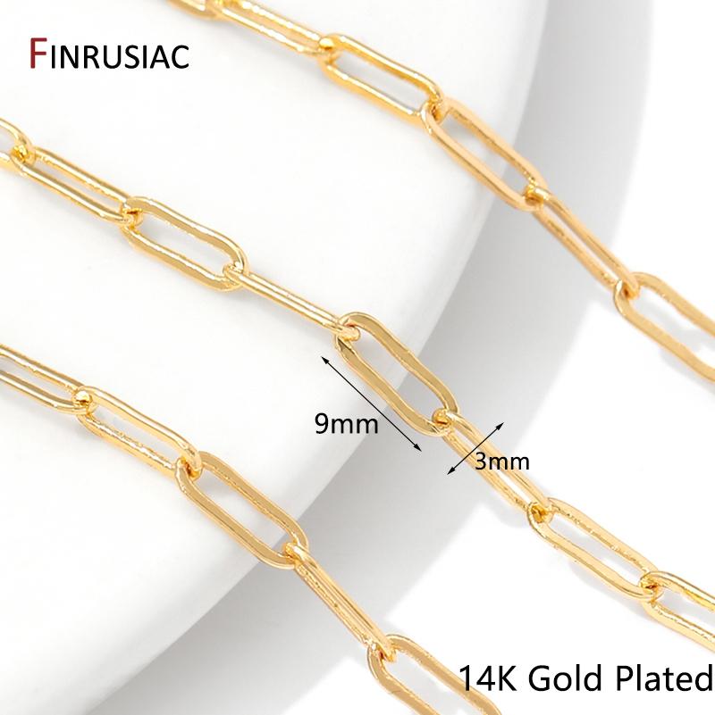 14K Gold Plated Brass Paperclip Link Chain Oval Link Cable Bulk Chain For DIY Jewelry Making Findings Handmade Crafts Components