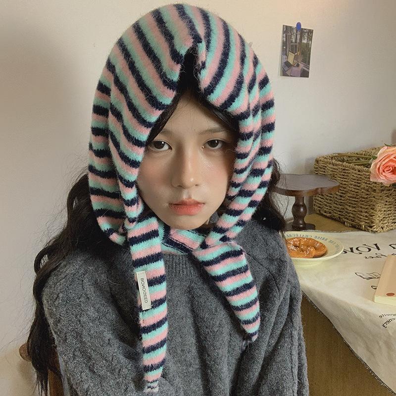 Wool Knitted Triangular Scarf Stripe Multicolor Designer Women Winter Warm Headscarf Shawls Neckerchief Hijab Pashmina Wrap