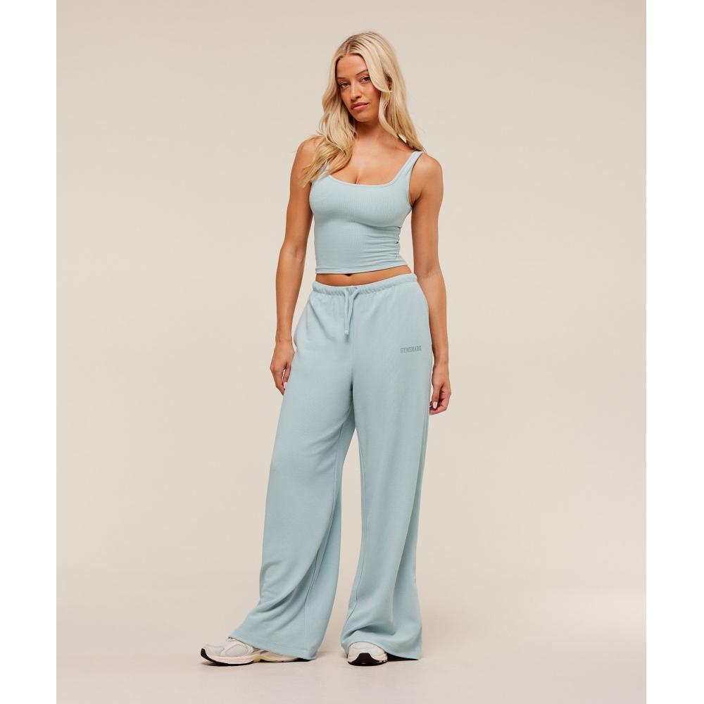 Gymshark Waffle Wide Leg Pants Smoke Blue B2c5q Udr3