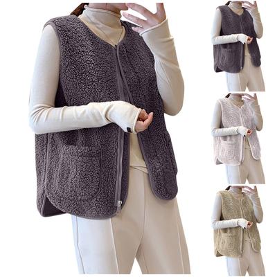 Womens Vest Winter Warm Hoodie Outwear Casual Coat Faux Zip Up Jacket