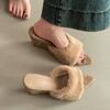 Pointed Suede Versatile Fluffy Slippers Outer Wear Autumn and Winter Fashion To Increase Temperament Girls Slope Heel One-word Trend