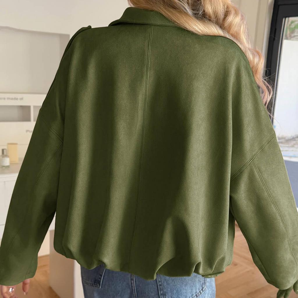 Women's Fashion Solid-Color  Sleeve Zipper Jacket Top