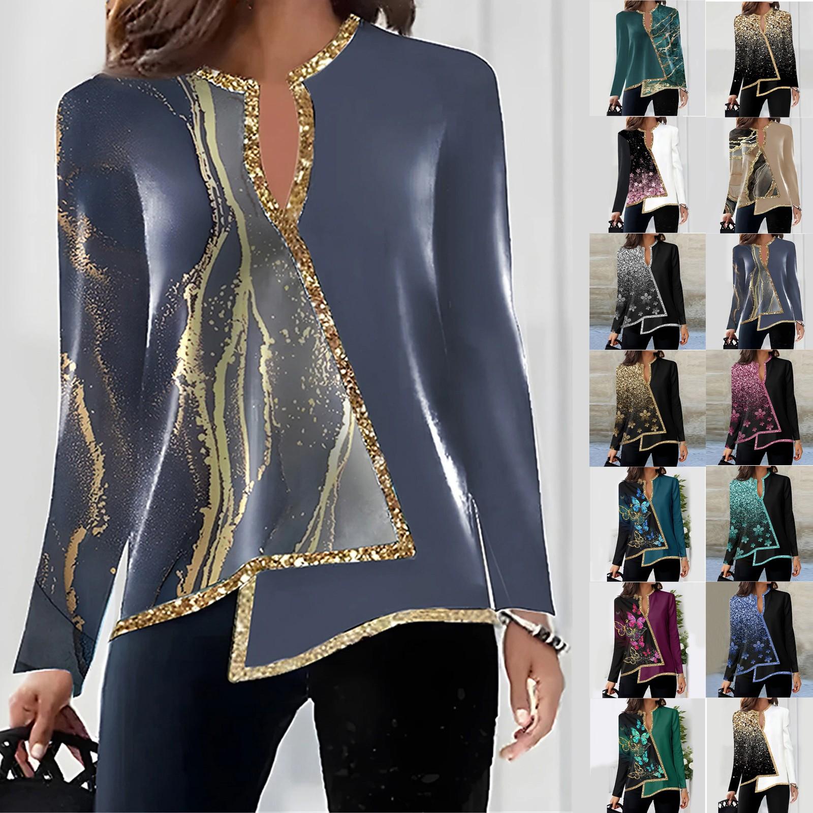 

Fashion Women s Loose Casual Comfortable Splicing Gradient Print Long Sleeve