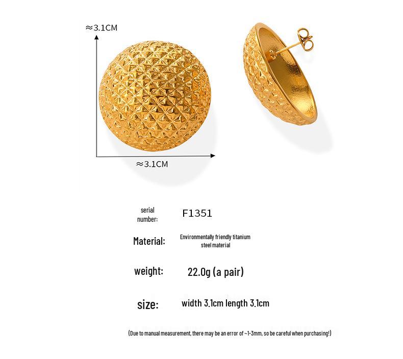 Elegant Retro Plaid Titanium Steel Earrings for Women - European American Design, Exaggerated Simple Studs