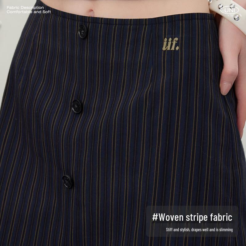 UNIFREE Retro Embroidered Striped A-Line Skirt