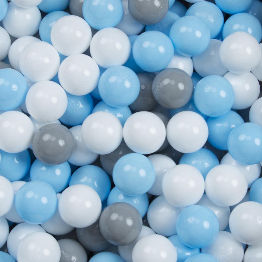 KiddyMoon Soft Ball Pit Round 120x30cm/300 Balls Balls 7cm / 2.75in for Kids, Light Grey:grey-white-babyblue