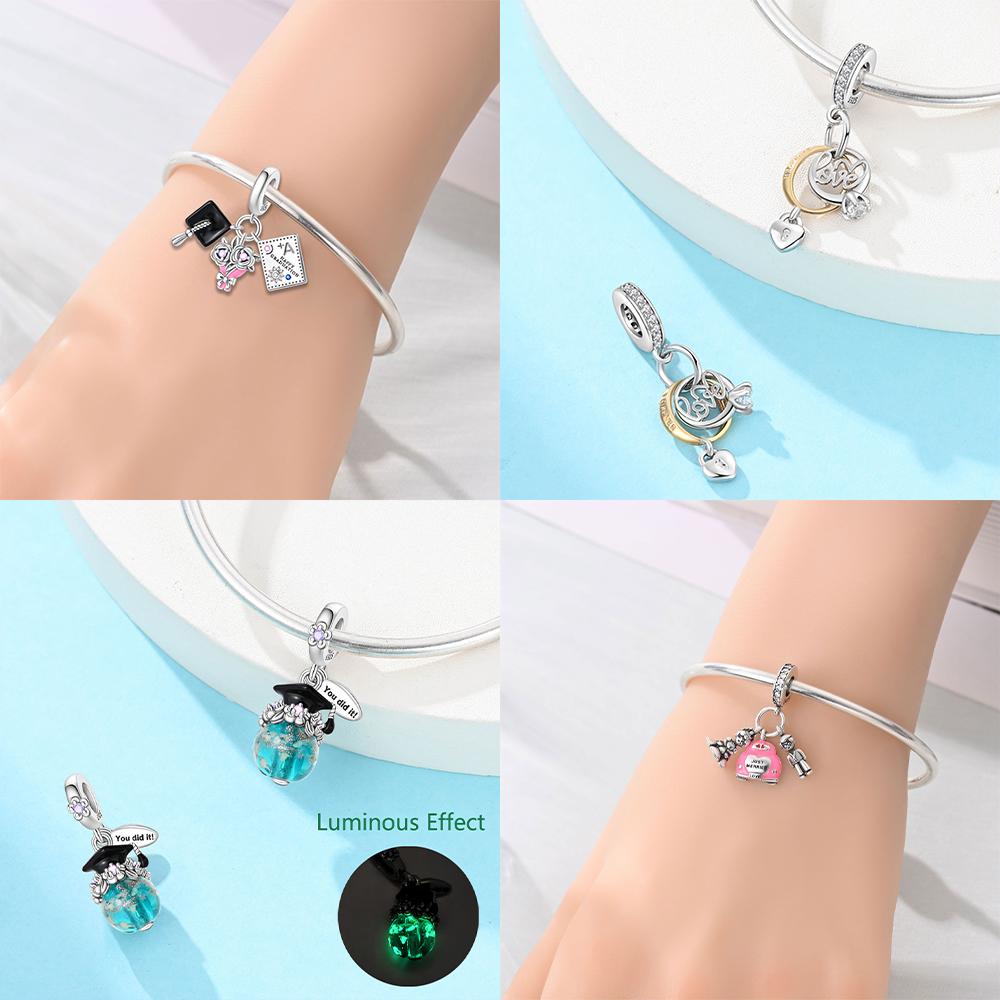 Originalcopper Blue Pendant Doctor'S Cap Pink Schoolbag Bear Pendant Bead Fit Bracelet Women Jewelry Diy Accessory Gift