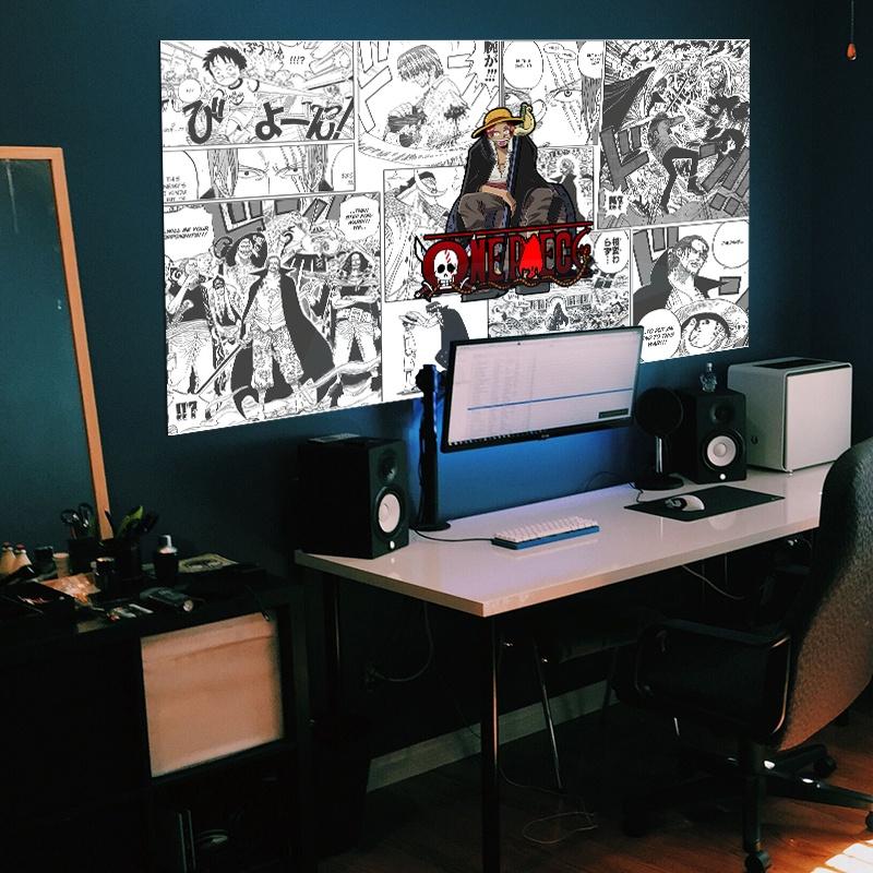 Dekoratif Poster Karikatür Tek Parça Anime Karakter Kızıl Saç Shanks Arka Plan Bez Ev Yatak Odası Duvar Dekor için