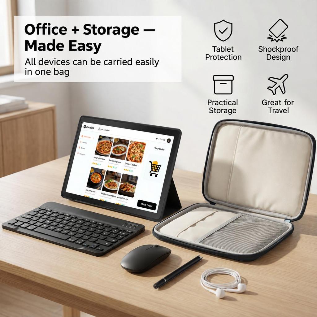 Firemní tablet Android 16, 10,1 palce, 30 GB + 128 GB, Sada s klávesnicí, myší a stylusem v přepravní tašce