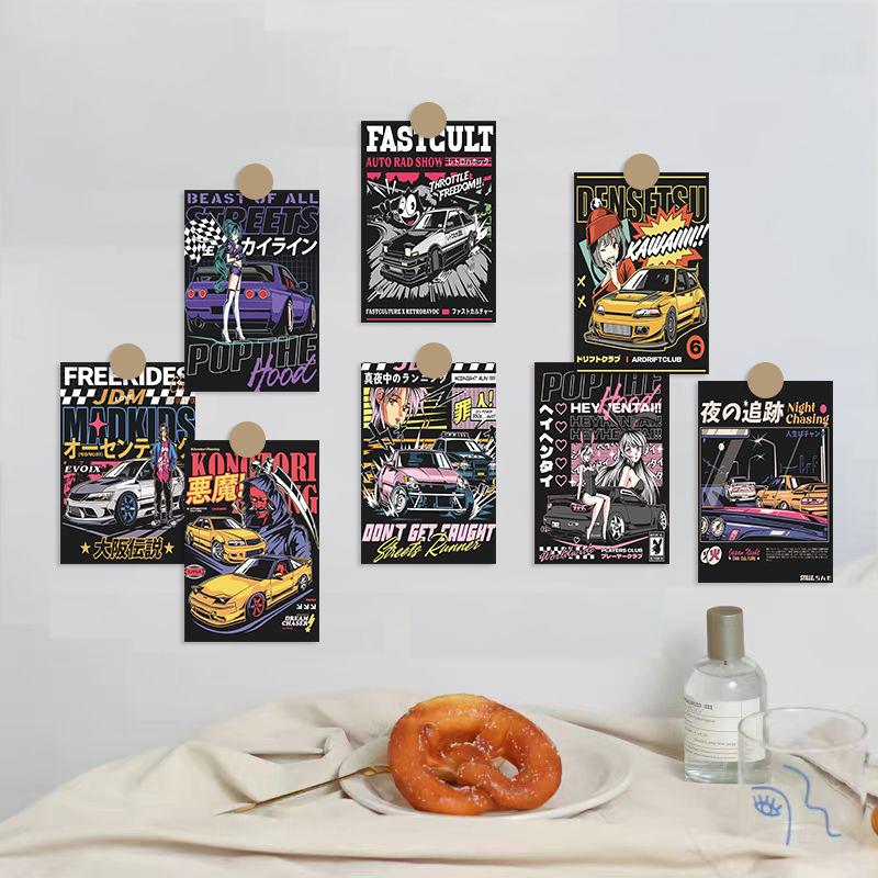 10 Ins Japanese Cartoon Car Wall Stickers Card Poster Postcard Room Wall Wall Decoration Stickers Background