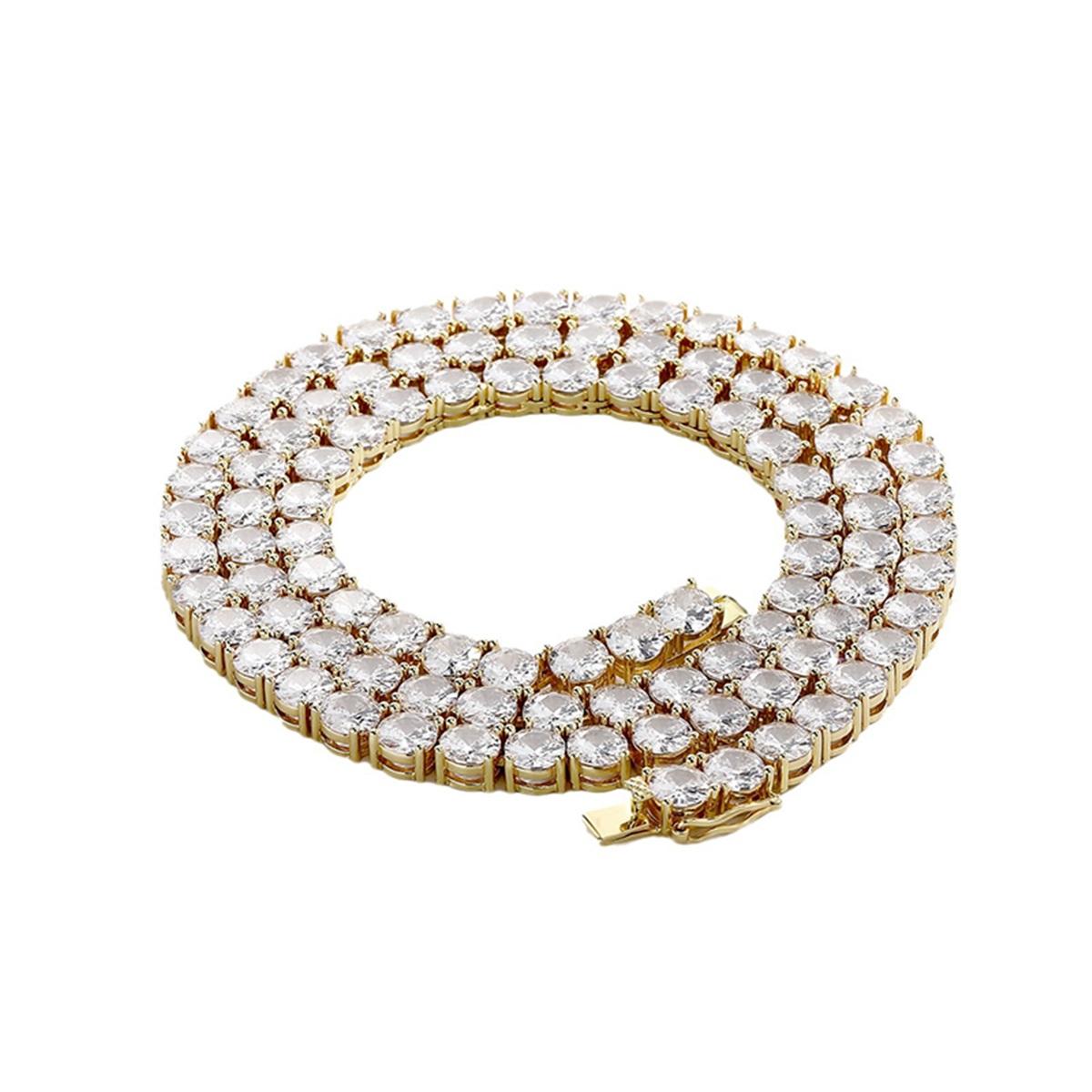 

Hip Hop Bling Iced Out Shape CZ Stone Link Tennis Chain Necklaces for Men Rapper Jewelry Gold Silver Color Gold-16inches-3mm