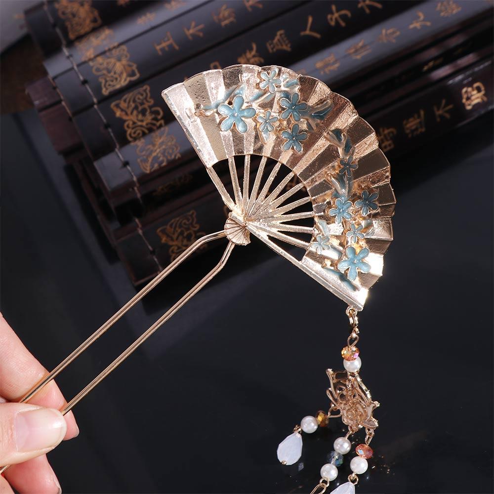 Zinc Zinc Alloy Pearl Fringe Hairpin Retro Fan Shape Bride Tiara Exquisite U Shape Hair Frok Wedding