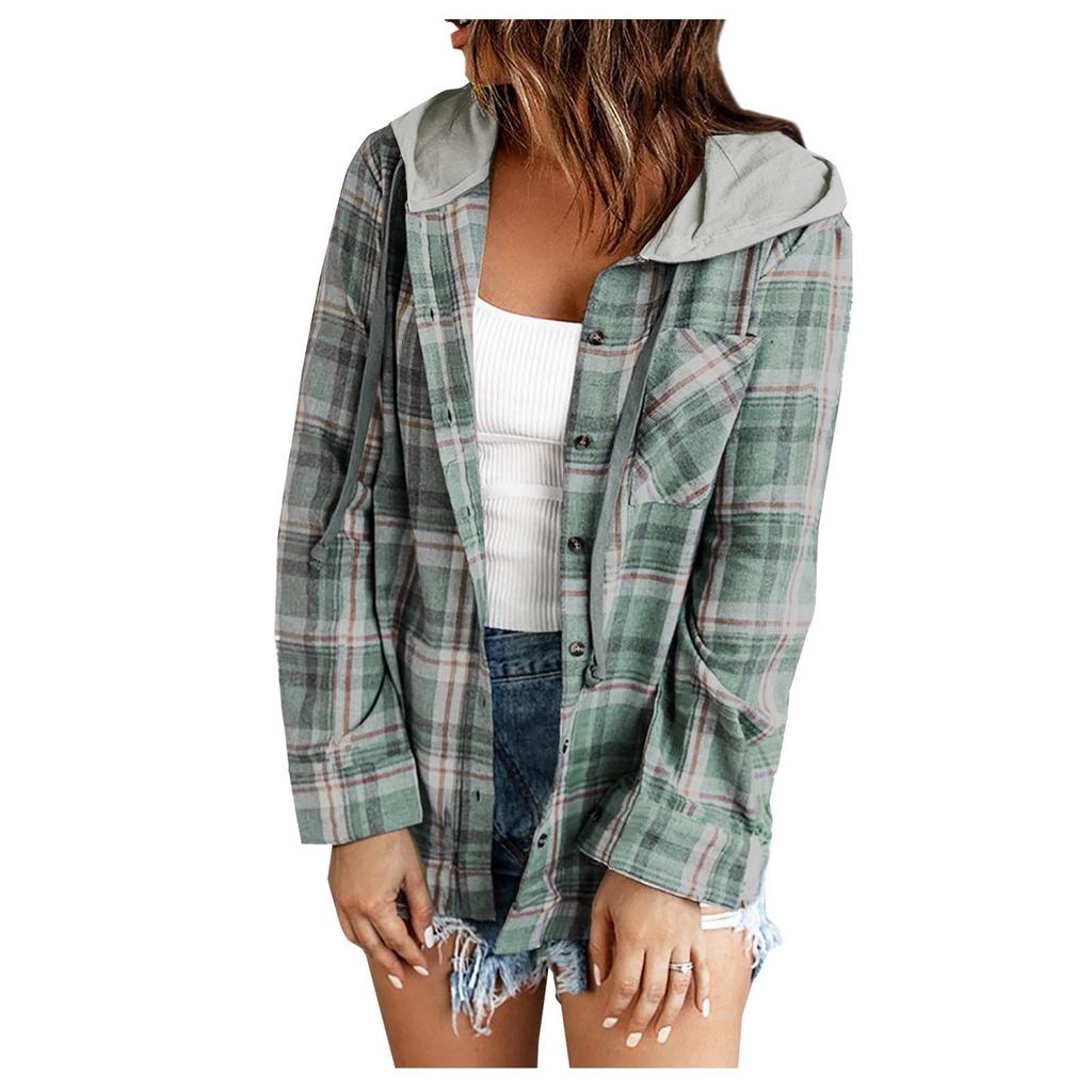 Dámský volný top kostkovaný barevný blok s dlouhým rukávem ležérní dámská halenka, kabát, košile bunda