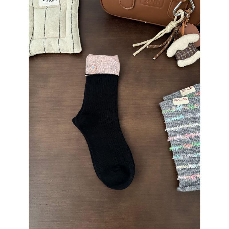 

Женские осенне-зимние цветочные аксессуары, носки-гольфы с рубчиком 1 pair чёрный