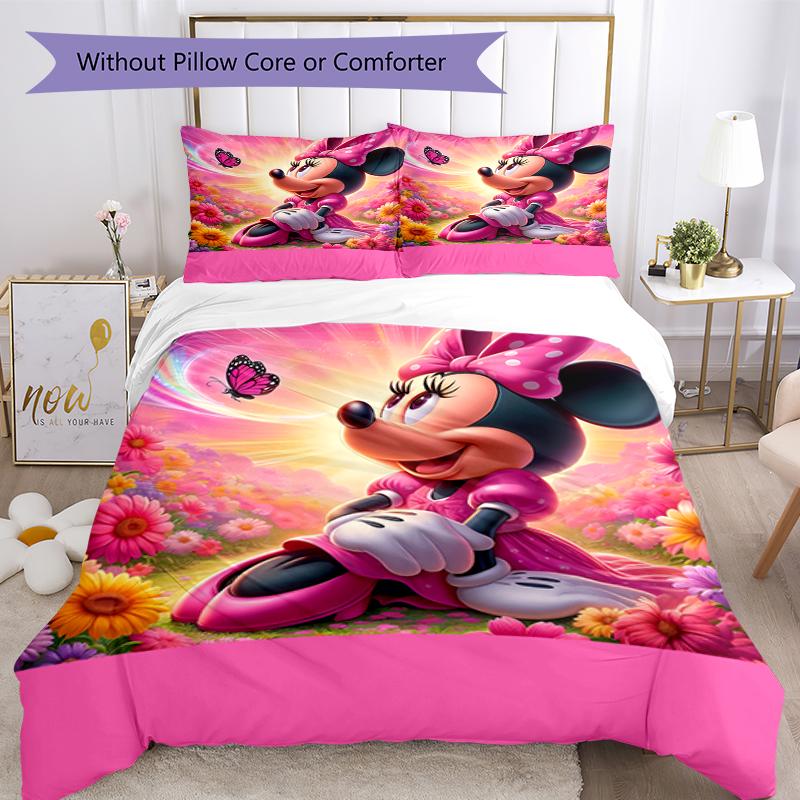3pcs Minnie Bedding Set Duvet Cover Closure Includes 1 Duvet Cover & 2 Pillowcases, Soft and Comfortable for All Seasons.