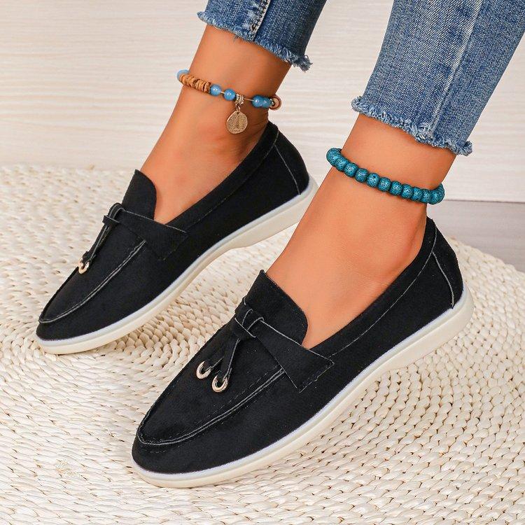 

Женские трендовые лоферы 2025 года, слипоны, женские балетки, брендовые, высокого качества, весенне-осенние, повседневные, плоские, из флока, кашемира, одинарные туфли 43 чёрный