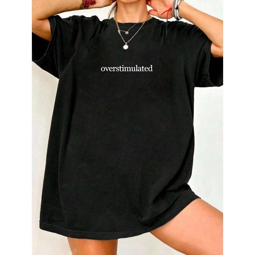 Letter Pattern Round Neck Plus Size Women Tshirt Short Sleeve Trend Printing Elastic Half Sleeve Women Clothing Y2k Clothes S