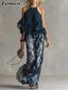 Summer New Sleeveless V-Neck Vest Top & Printed Wide Leg Pants Chiffon Set