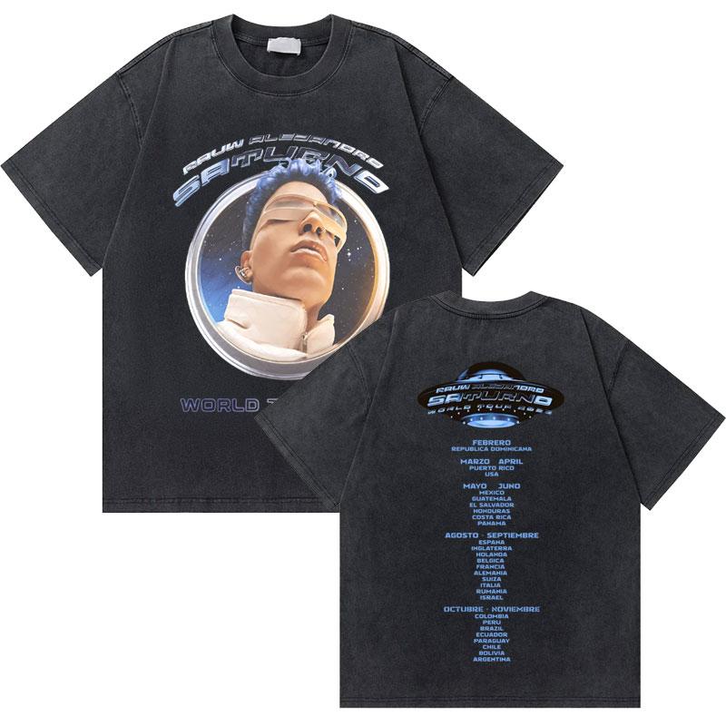Rapper Rauw Alejandro Cosa Nuestra Vintage Washed T Shirt Men Women Hip Hop Fashion Pop Music Tshirt Mens Oversized Tshirts