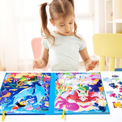 Montessori Puzzles Book Toddlers Preschool Learning Activity Wooden Jigsaw Dinosaur Animal Farm Scene  For Baby Kids
