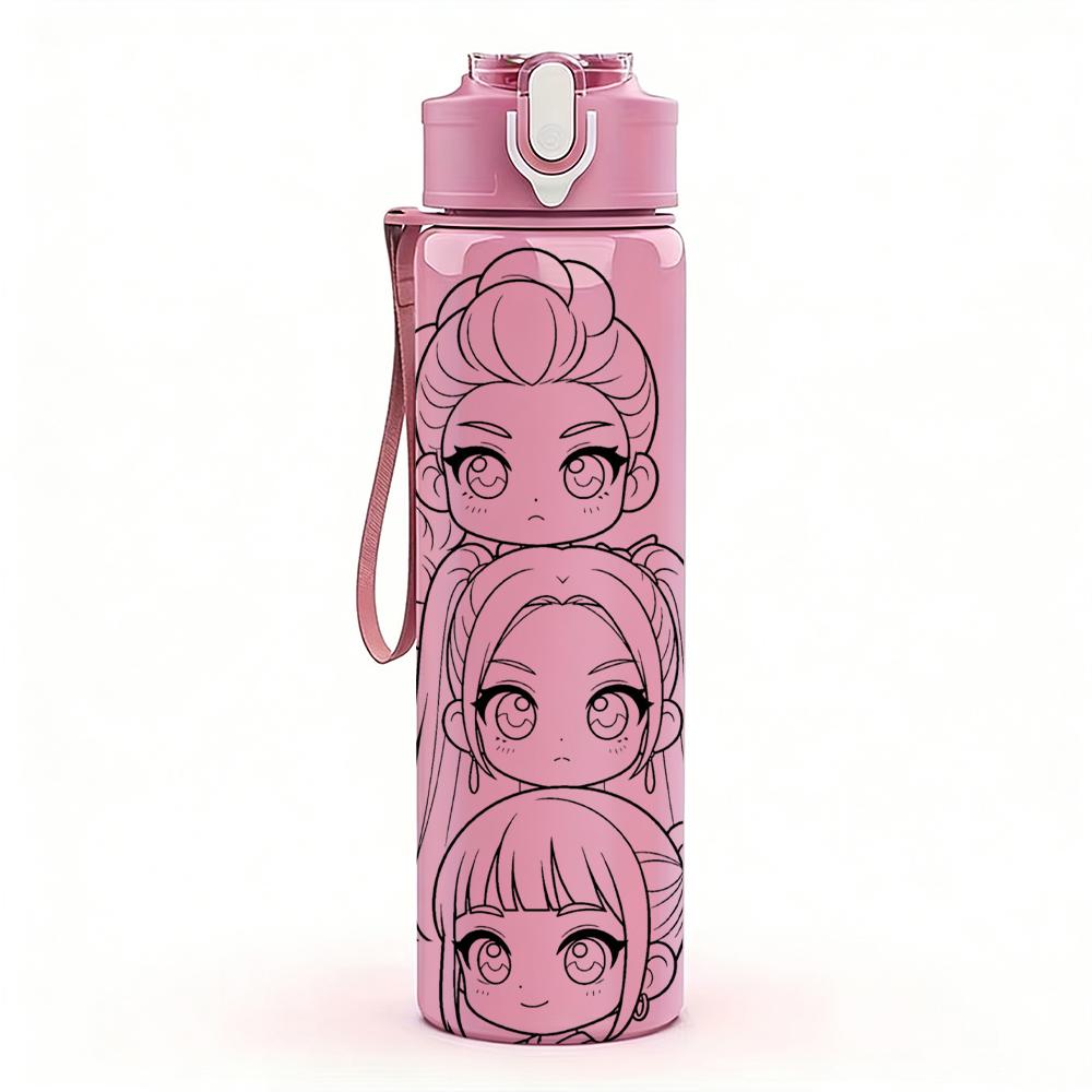 1PC Two Ladies Outline Sketch 750ml Color Plastic Sports Water Bottle Leakproof Flip Straw Lid Suitable for Sports Office Home Use