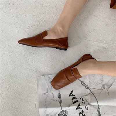 Mocassins en cuir tendance pour femmes chaussures plates bout carré à enfiler peu profondes confortables décontractées mules pour dames chaussures de fête de conduite