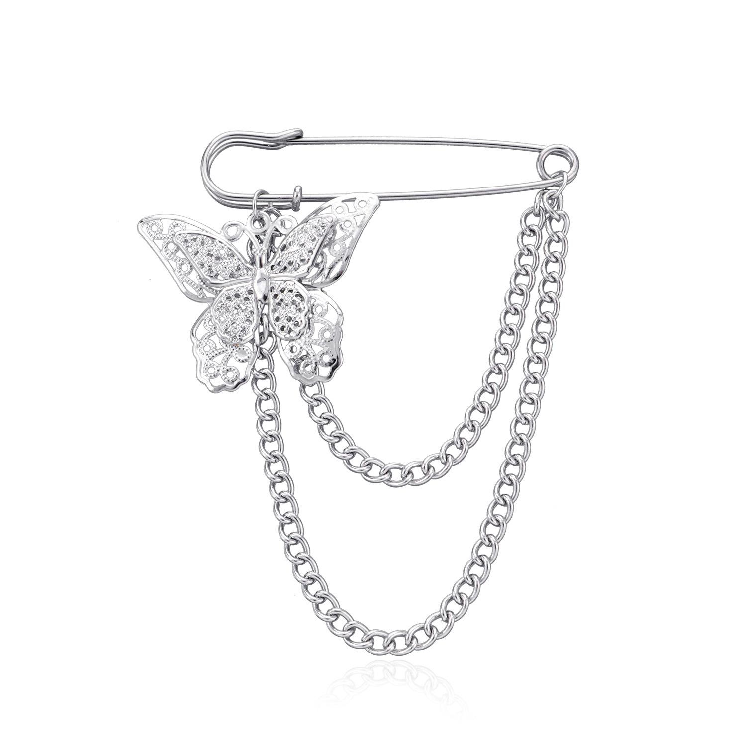 

Korean ins tide Harajuku male personality butterfly chain brooch fashion metal pin suit decorative jewelry