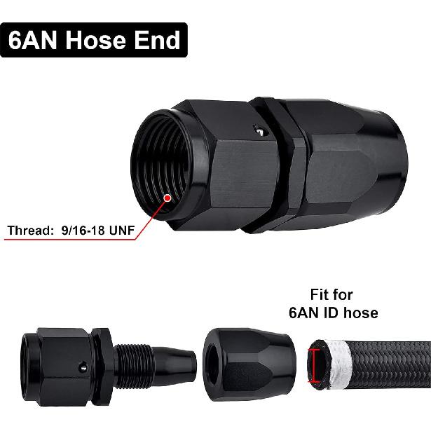 EVIL ENERGY 6AN Hose End Fitting Kit Straight 45 90 180 Degree With AN6 Male To Male Coupler & 6AN Hose Separator Clamp For CPE Braided Hose