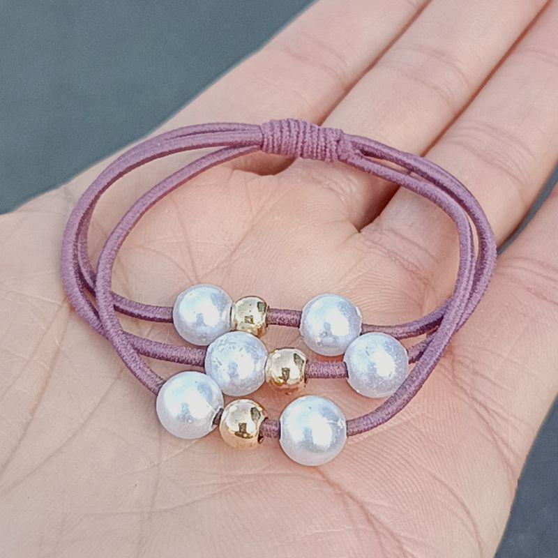 Korean-Style Handmade Three-Strand Pearl Elastic Hair Tie
