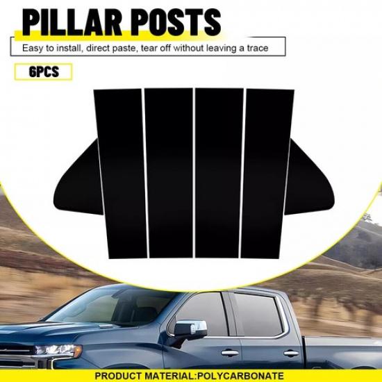 6pcs Window Door Trim For -2024 Chevrolet Silverado 1500 Black Pillar Post