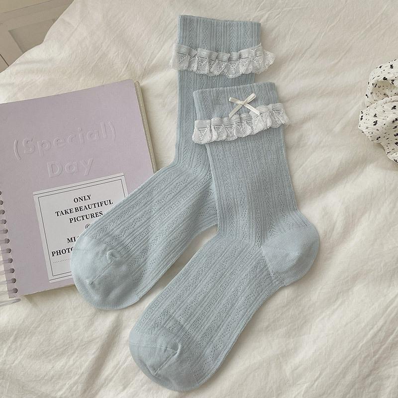 Lolita Heavy Industry Lace Socks Women'S Japanese Jk Lolita Bow Tube Socks Spring And Summer Thin Women'S Socks