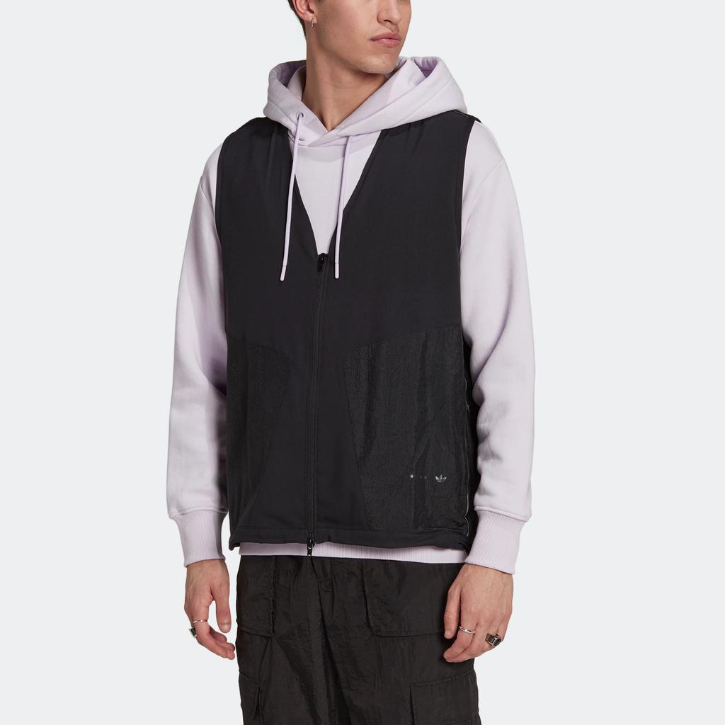 Adidas Originals Trefoil Greveal Vest With Solid Color Block Zip V-Neck Sleeveless Men Vest Black HK2738
