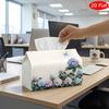 2D Flat, 1pc Tissue Box, Printed On Both Sides, Multifunctional Tissue Box with Soft Pastel Floral Bouquet Design Durable Polyester Storage Organizer