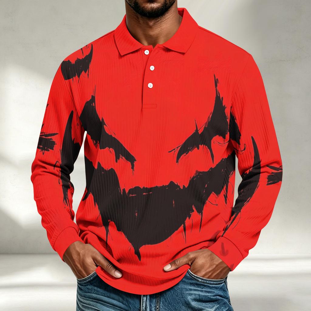 Men's Halloween Print Long Sleeve Shirt Casual Loose Fit Top