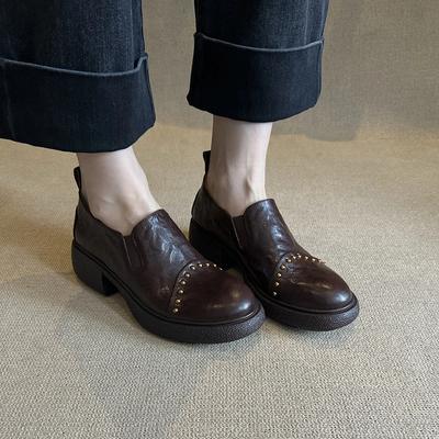 Fashion Ladies Shoes Slip-on Women's High Heels  Rivet Solid Office and Career New Round Toe Heels Women Zapatos