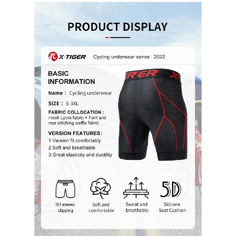 Pantalones Cortos de Ropa Interior para Ciclismo para Hombre X-TIGER con Acolchado 5D, Deportivos para Montar en Bicicleta, Bicicleta, MTB, Forro con Pinzas Antideslizantes en las Piernas