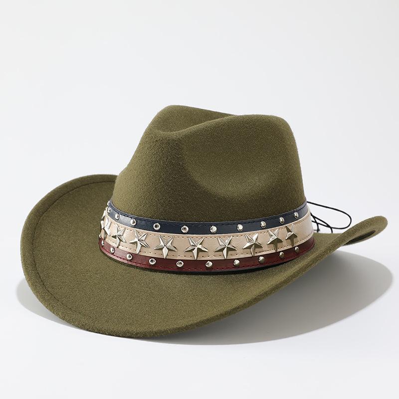 European and American five-pointed star western cowboy hat Tibetan warped woolen top hat men's and women's jazz hat