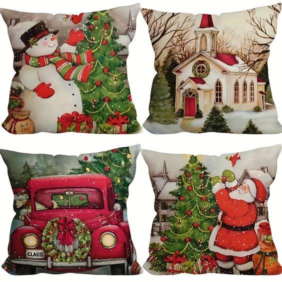 New Christmas Decoration Christmas Pillowcase 18 X 18 Inch Set of 4 Christmas Collection Cushion Pillowcases Custom Zipper Squar
