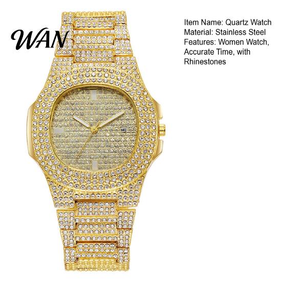 Large Square Watch Case Quartz with Full Diamond Bezel And Dial High Fashion Statement Accuracy Sparkling Trendy Hip-Hop Style for Daily Party