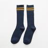 Women's Striped Double Needle Pile Socks: Pure Color, Long Cotton for Autumn/Winter, Trendy & Stylish.
