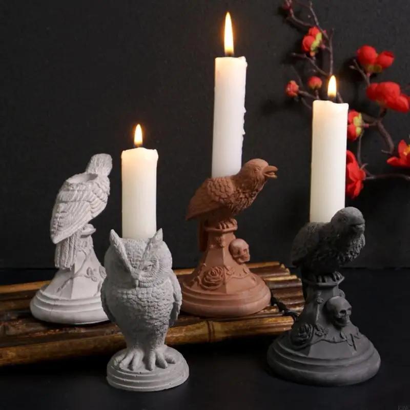 3D Owl Candlestick Silicone Mold Retro Crow Candlestick Resin Casting Mold DIY Resin and Gypsum Casting Mold Happy Halloween