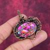 Natural Kingman Pink Dahlia Turquoise Pendant Copper Wire Wrapped Unique Jewelry
