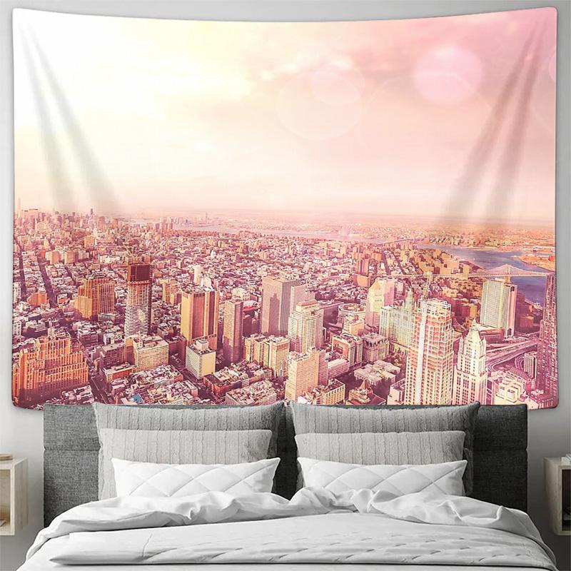 NYC Skyline Tapestry Wall Hanging Large Cityscape Home Decor Room Aesthetic Vaporwave Urban Photography Wall Art Bedroom Living