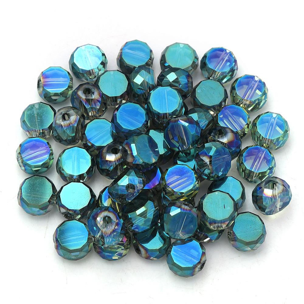 30Pcs Flat Round Faceted Crystal Beads Colorful Glass Beads Loose Spacer Beads For Jewelry Making DIY Bracelet Necklace Crafts