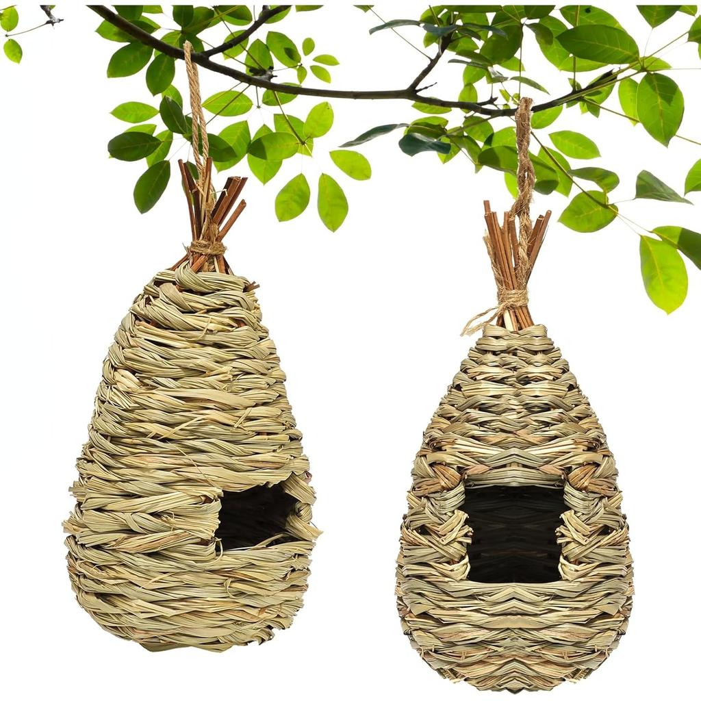 Gute Hummingbird Houses for Outside Hanging,Hand Woven Bird Nest, Large Wren Finch Bird House for Garden Window Outdoor Home Decoration