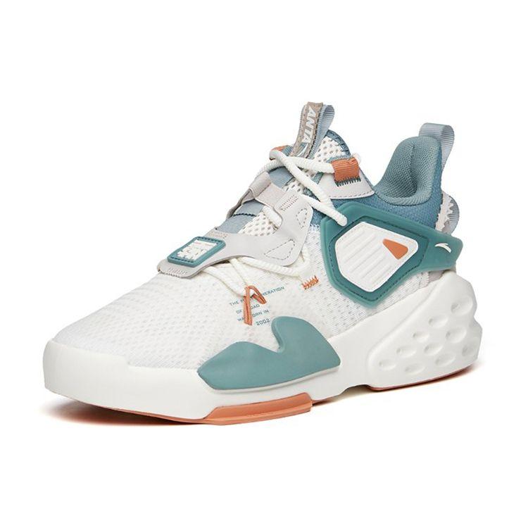 Anta Skóra Syntetyczna Antypoślizgowe Odporne na Ścieranie Oddychające Buty Taty Średniej Wysokości Męskie Sneakersy Biało-Niebieskie 112128084S-1