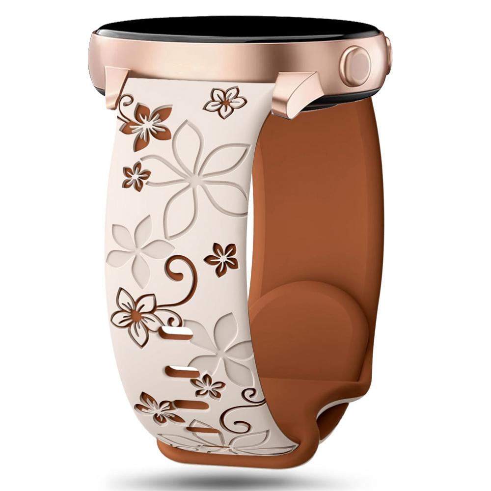 20mm Silicone Strap Flower Design Floral Engraved Two-color For Amazfit GTR, Huawei,Garmin Samsung Galaxy Watch 7 6 5 4