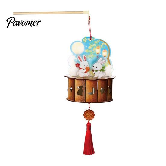 DIY Craft Kit for Kids Mid-Autumn Moon Rabbit Lantern Kit, 3D LED Handheld Lantern, Educational Manual Skill Toy Ancient Style Set Home Holiday Decor